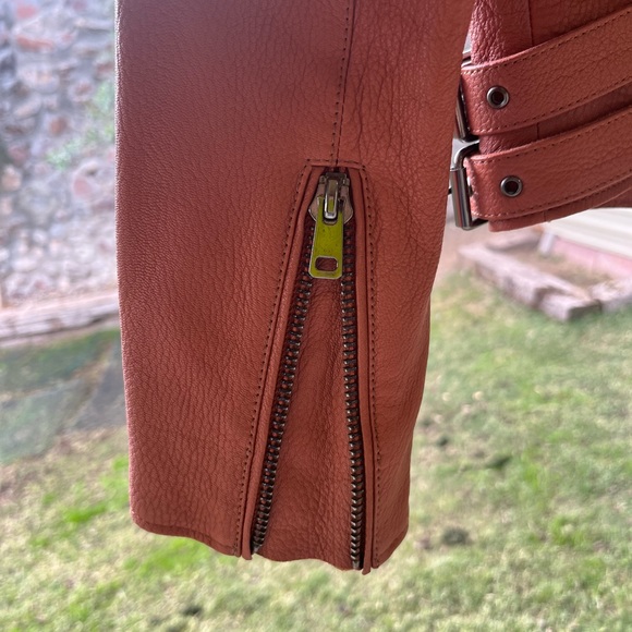 Salmon/Burnt Orange Leather Jacket - Picture 4 of 11